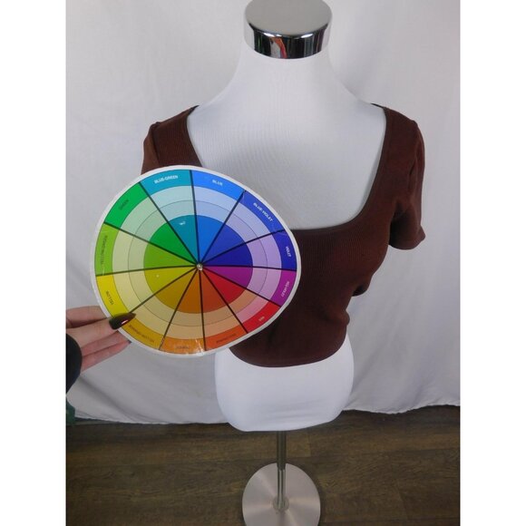 Bozzolo Brown Ribbed Crop Top Square Neck Short Sleeve M/L - Picture 8 of 10